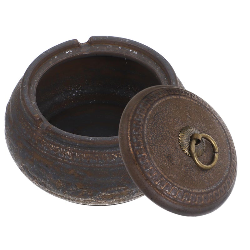 Vintage Ceramic Ash Holder Lid Container For Desktop Home Office Decor - Image 2