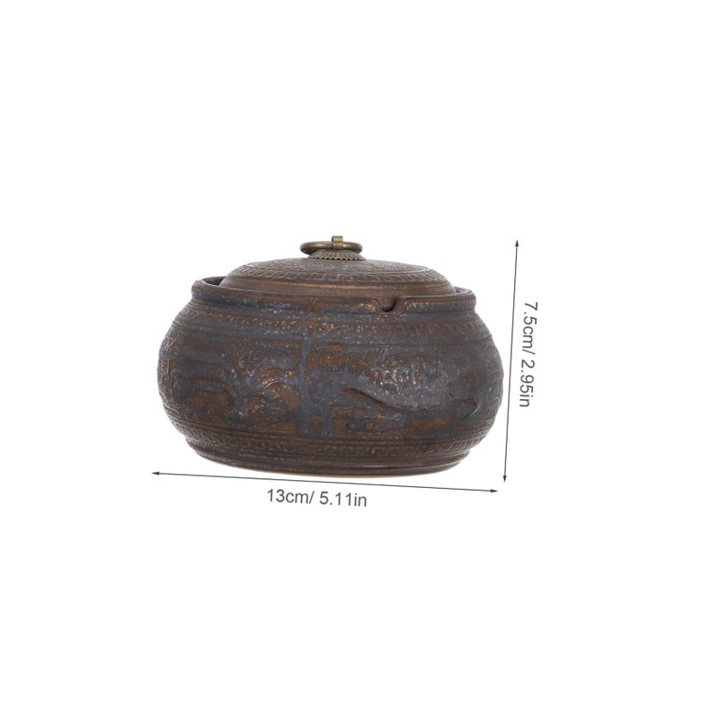 Vintage Ceramic Ash Holder Lid Container For Desktop Home Office Decor - Image 3