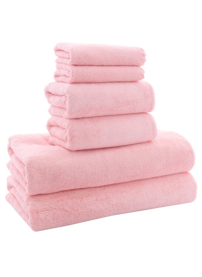 MOONQUEEN Moonqueen Ultra Soft Towel Set - Quick Drying - 2 Bath Towels 2 Hand Towels 2 Washcloths - Microfiber Coral Velvet Highly Absorbent Towel For Fitness  Bathroom  Sports  Yoga  Travel  Pink  6 Pieces  - Image 1