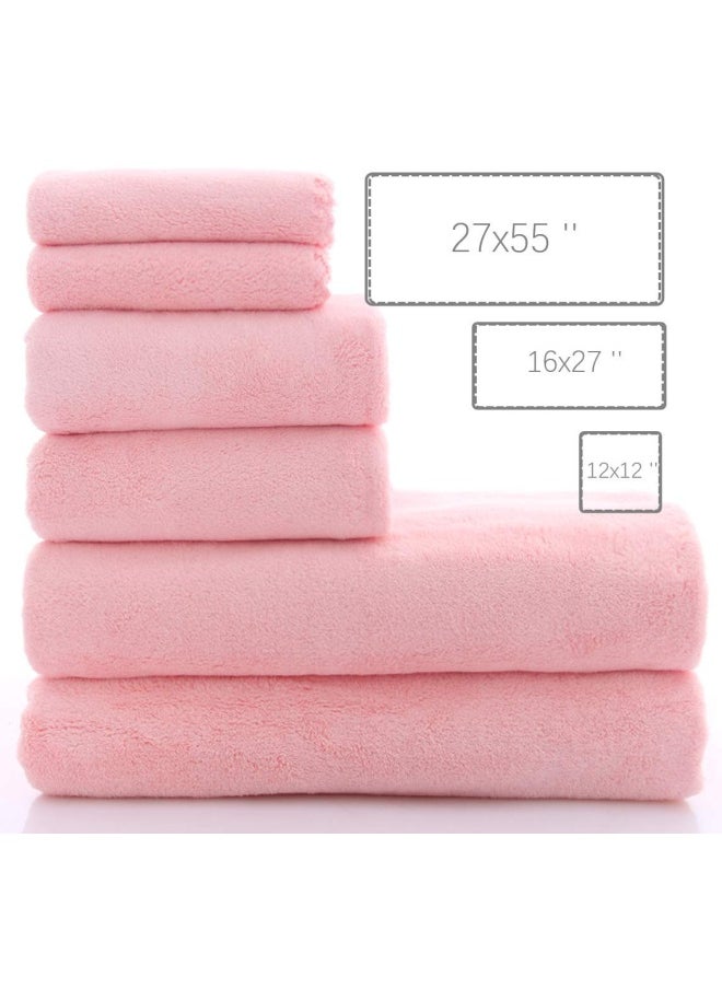 MOONQUEEN Moonqueen Ultra Soft Towel Set - Quick Drying - 2 Bath Towels 2 Hand Towels 2 Washcloths - Microfiber Coral Velvet Highly Absorbent Towel For Fitness  Bathroom  Sports  Yoga  Travel  Pink  6 Pieces  - Image 4