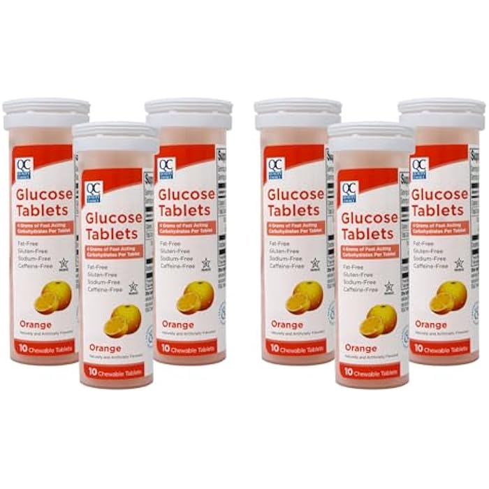 Quality Choice Fast Acting Glucose Tablets Orange Flavor Blood Sugar Treatment, 10 Count - Pack of 6 - Image 1