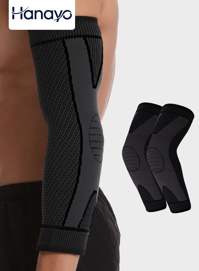 Hanayo 2 Pcs Elbow Brace High-elastic Fabric Elbow Strap Breathable Elbow Brace Arm Sleeve for Outdoor Running Basketball Cycling Fitness(Black+Grey,XL) - Image 1