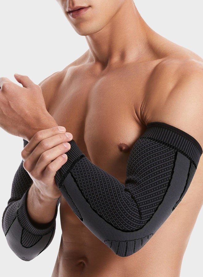 Hanayo 2 Pcs Elbow Brace High-elastic Fabric Elbow Strap Breathable Elbow Brace Arm Sleeve for Outdoor Running Basketball Cycling Fitness(Black+Grey,XL) - Image 2