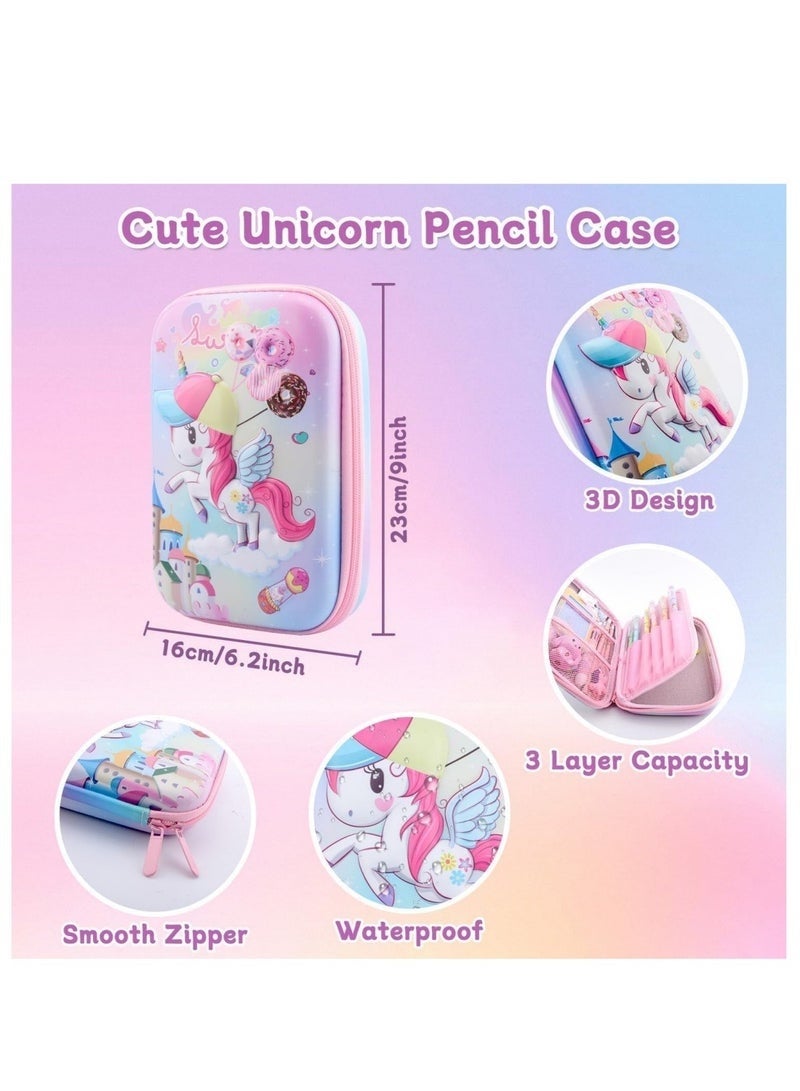 حقيبة أقلام على شكل وحيد القرن، مجموعة أدوات مكتبية لطيفة للبنات، حقيبة تخزين كبيرة للأقلام والأدوات المدرسية مصنوعة من مادة EVA ثلاثية الأبعاد، هدية مثالية للمدرسة، لون وردي - Image 3