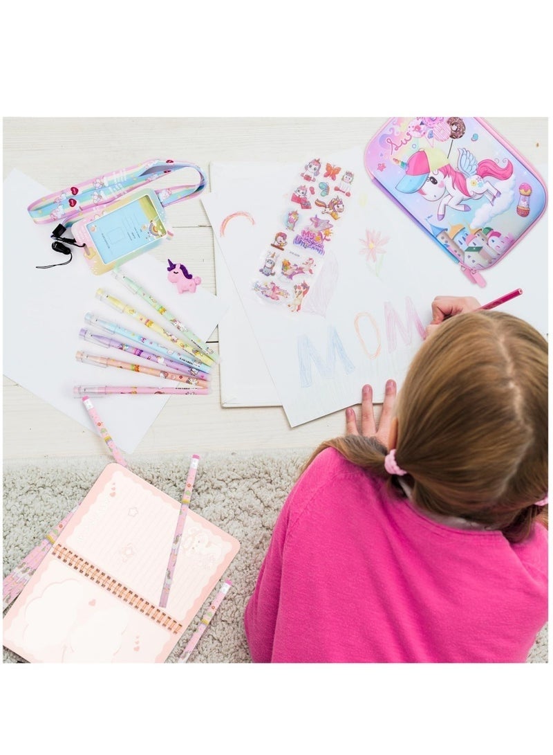 حقيبة أقلام على شكل وحيد القرن، مجموعة أدوات مكتبية لطيفة للبنات، حقيبة تخزين كبيرة للأقلام والأدوات المدرسية مصنوعة من مادة EVA ثلاثية الأبعاد، هدية مثالية للمدرسة، لون وردي - Image 4