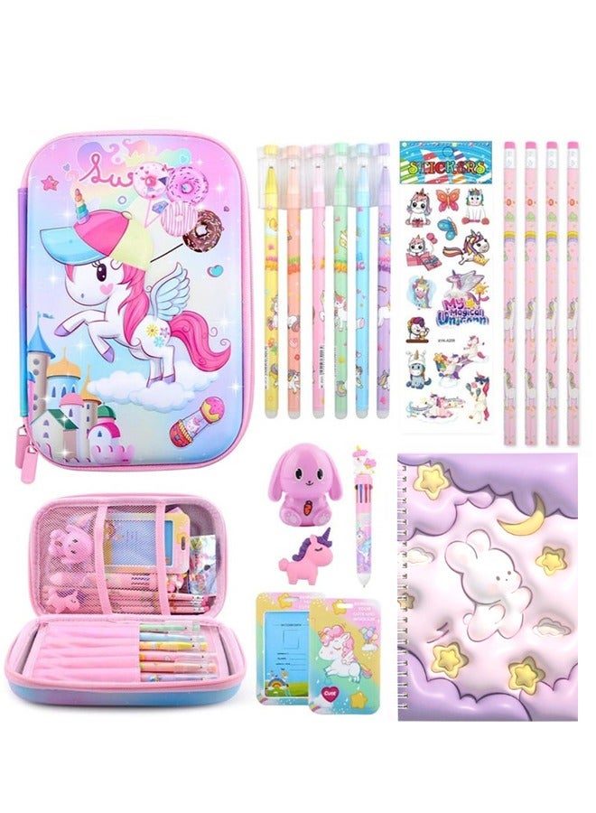 Unicorn Pencil Case, Cute Stationary Set for Girls, 3D EVA School Large Capacity Pencil Pen Pouch for Kids, Stationery Set School Supplies, Back to School Gifts for Kids, Pink - Image 1