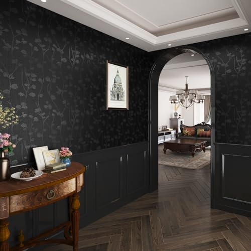 WESTICK Black Rose Wallpaper Textured Black Floral Contact Paper Vintage Bedroom Accent Wallpaper Removable Renter Friendly Silk Wallpapers for Bathroom Walls Cabinets Drawers Living Room 158 x 78 - Image 1