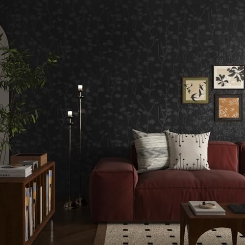 WESTICK Black Rose Wallpaper Textured Black Floral Contact Paper Vintage Bedroom Accent Wallpaper Removable Renter Friendly Silk Wallpapers for Bathroom Walls Cabinets Drawers Living Room 158 x 78 - Image 3