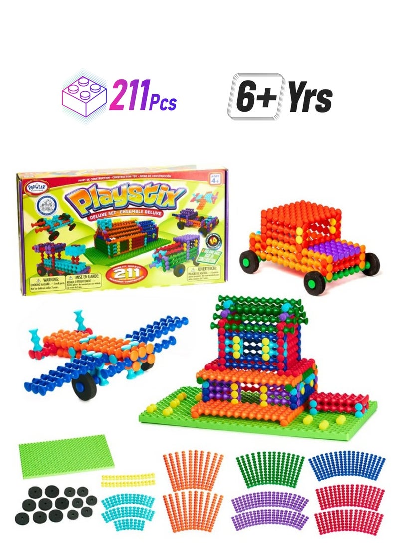Popular Playthings Playstix Construction Toy Building Blocks Set 211 Piece Stem Kit - Image 1