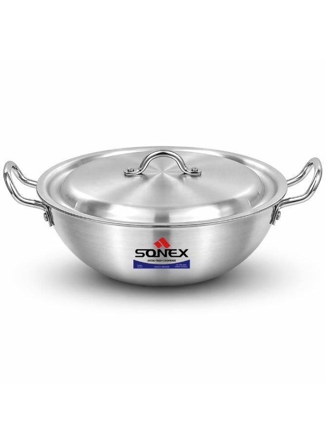 SONEX مقلاة ووك دائرية تقليدية من الفولاذ المقاوم للصدأ من سونيكس، طهي آسيوي أصيل، حجم كبير، هيكل متين يدوم طويلاً، أساسيات المطبخ، لمسة نهائية معدنية - Image 1