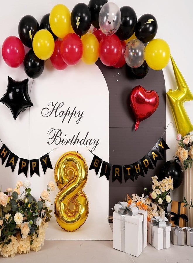 Vibzox 8th Birthday Decorations Red Black Yellow,8th Cartoon Birthday Balloon for Kids Printed Number 8 Balloons Banner Cake Topper Boy Girls Party Decor - Image 4