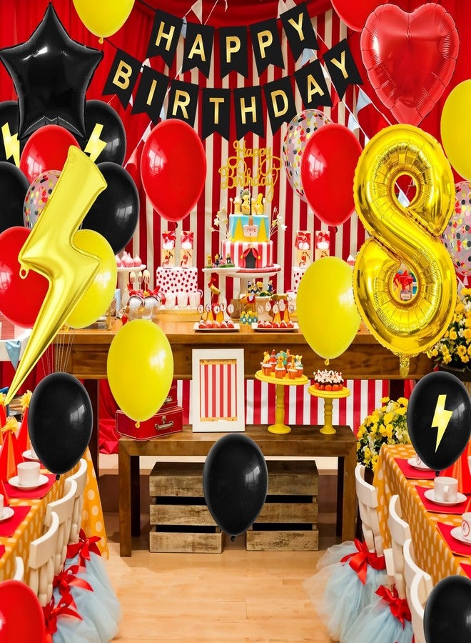 Vibzox 8th Birthday Decorations Red Black Yellow,8th Cartoon Birthday Balloon for Kids Printed Number 8 Balloons Banner Cake Topper Boy Girls Party Decor - Image 3