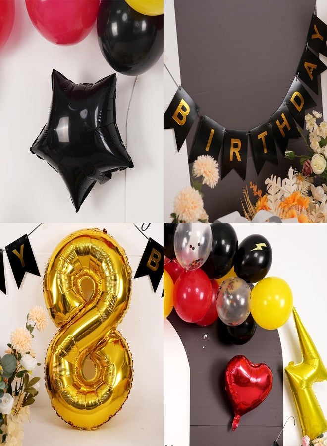 Vibzox 8th Birthday Decorations Red Black Yellow,8th Cartoon Birthday Balloon for Kids Printed Number 8 Balloons Banner Cake Topper Boy Girls Party Decor - Image 5