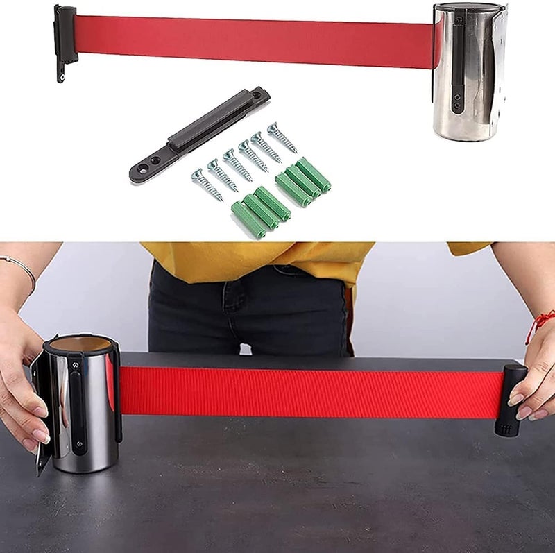 Retractable Door Barrier Wall Mount Retractable Barrier Belt 2/3/5m Stainless Steel Queue Ribbon for Outdoor Parking Hotels Retractable for Party Supplies(2m) - Image 4