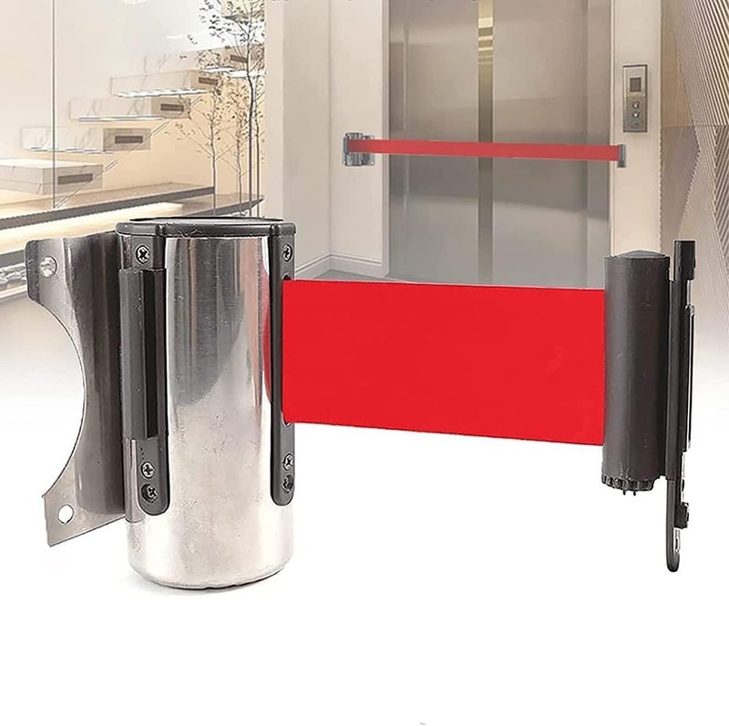 Retractable Door Barrier Wall Mount Retractable Barrier Belt 2/3/5m Stainless Steel Queue Ribbon for Outdoor Parking Hotels Retractable for Party Supplies(2m) - Image 3