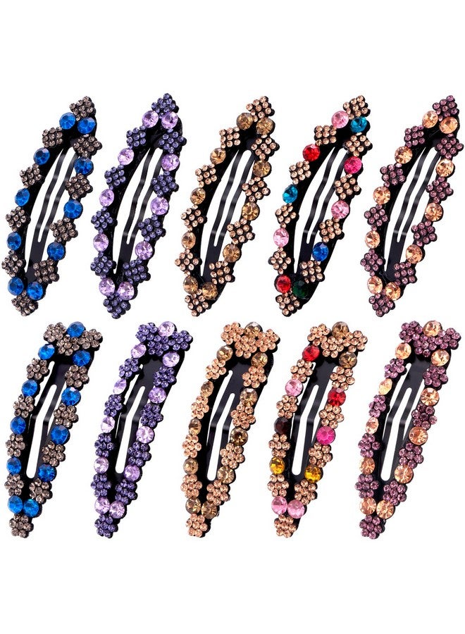 OIIKI Rhinestone Snap Hair Clips For Women 10Pcs Sparkly Glitter Crystal Hair Clips Barrettes Bling Diamond Fancy Hair Snap Clips Hairpins For Girls Wedding Decorative Hair Accessories - Image 1