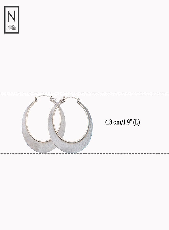 نوفيكا أقراط بالي حلقية مصنوعة يدويًا من نوفيكا | نحاس دائري مطروق | فضة إسترليني | بالي عتيقة | بدون أحجار كريمة | مجوهرات مضادة للحساسية | خالية من الرصاص والنيكل | إندونيسيا 1.9 بوصة طول × 0.1 بوصة عرض × 1.9 بوصة عمق - Image 5