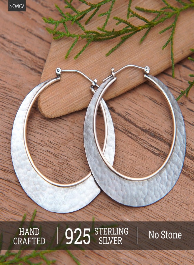 نوفيكا أقراط بالي حلقية مصنوعة يدويًا من نوفيكا | نحاس دائري مطروق | فضة إسترليني | بالي عتيقة | بدون أحجار كريمة | مجوهرات مضادة للحساسية | خالية من الرصاص والنيكل | إندونيسيا 1.9 بوصة طول × 0.1 بوصة عرض × 1.9 بوصة عمق - Image 4