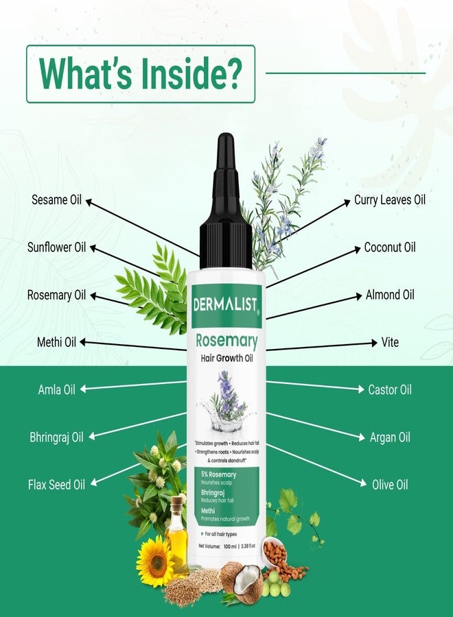 Dermalist Rosemary Hair Growth Oil with Rosemary & Bhringraj Extract | Reduces Hair Fall & Strengthens Hair | Promotes Hair Growth | Non-Sticky Hair Oil for Men & Women – 100 ml - Image 4
