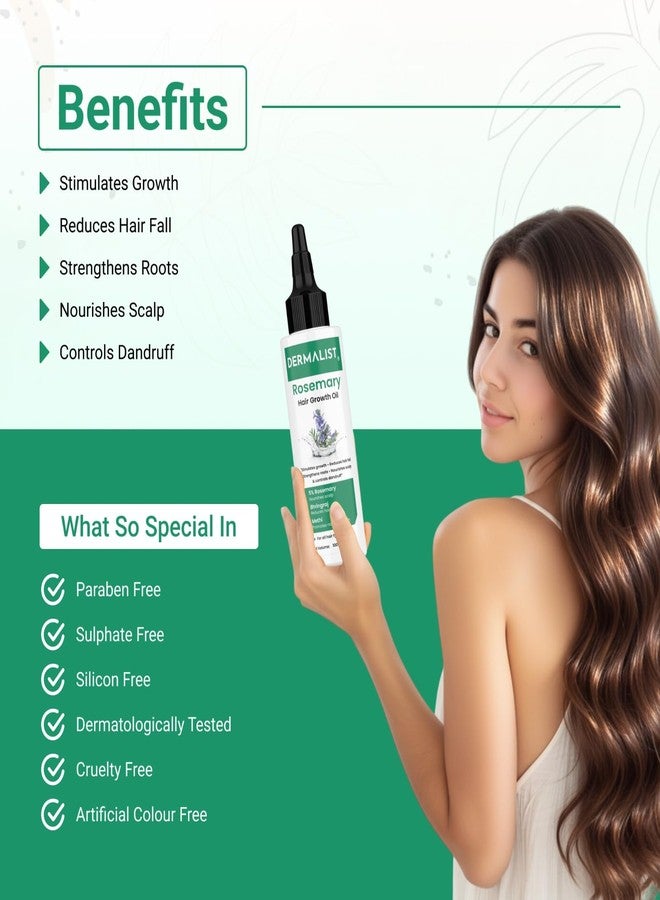 Dermalist Rosemary Hair Growth Oil with Rosemary & Bhringraj Extract | Reduces Hair Fall & Strengthens Hair | Promotes Hair Growth | Non-Sticky Hair Oil for Men & Women – 100 ml - Image 2