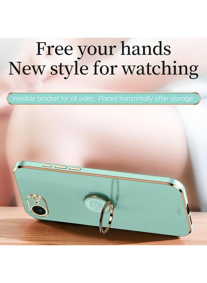 شين لي تونج جراب لهاتف iPhone 16e بحافة مستقيمة 6D مطلي بالكهرباء من مادة TPU مع حامل حلقي - Image 4