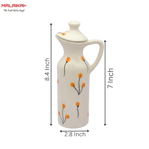 MALAIKAH Off White Floral Printed Ceramic Oil Dispenser | Beautifully Handcrafted and Painted Ceramic Oil Dispenser | Perfect for Kitchen Use | Ideal for Storing and Pouring Cooking Oils | Pack of 1 - Image 3