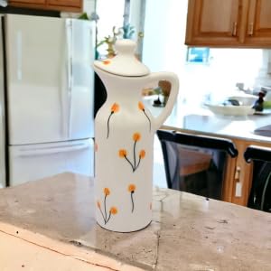 MALAIKAH Off White Floral Printed Ceramic Oil Dispenser | Beautifully Handcrafted and Painted Ceramic Oil Dispenser | Perfect for Kitchen Use | Ideal for Storing and Pouring Cooking Oils | Pack of 1 - Image 5