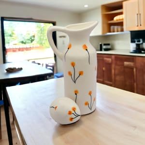 MALAIKAH Off White Floral Printed Ceramic Oil Dispenser | Beautifully Handcrafted and Painted Ceramic Oil Dispenser | Perfect for Kitchen Use | Ideal for Storing and Pouring Cooking Oils | Pack of 1 - Image 2