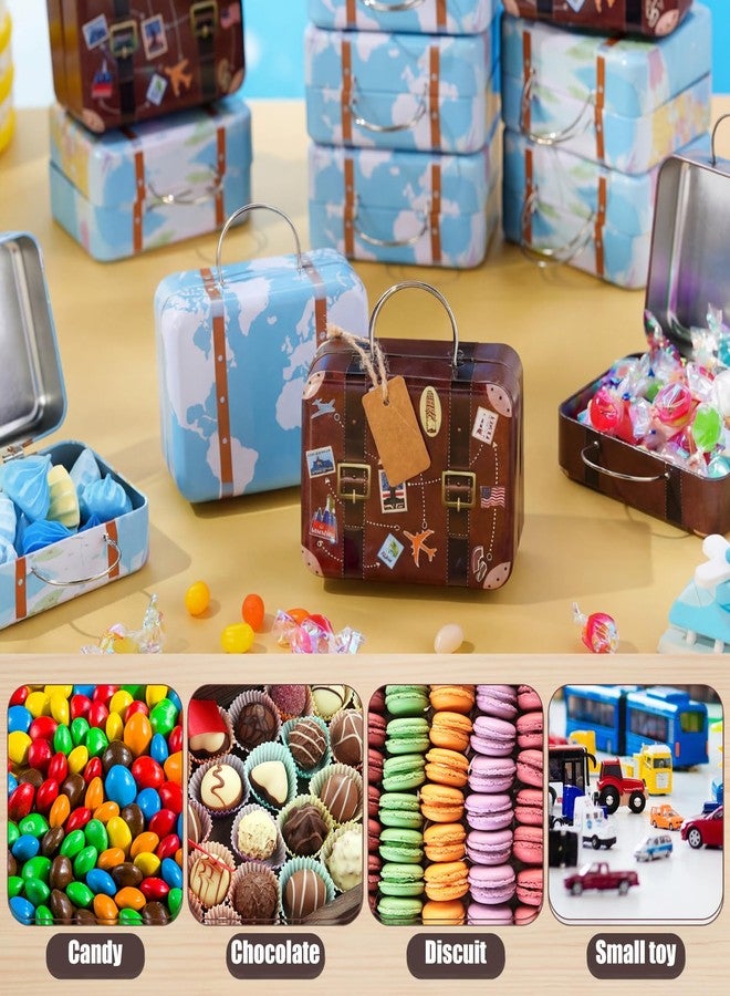 RimCereal 24 Pieces Mini Suitcase Party Favor Boxes Small Candy Tin Box with Handles, Labels and Twine Mini Luggage Gift Suitbox Craft for Travel Themed Party Bridal Shower Wedding Decoration - Image 4