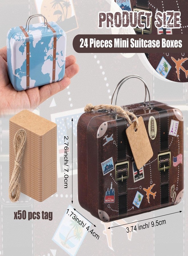 RimCereal 24 Pieces Mini Suitcase Party Favor Boxes Small Candy Tin Box with Handles, Labels and Twine Mini Luggage Gift Suitbox Craft for Travel Themed Party Bridal Shower Wedding Decoration - Image 2