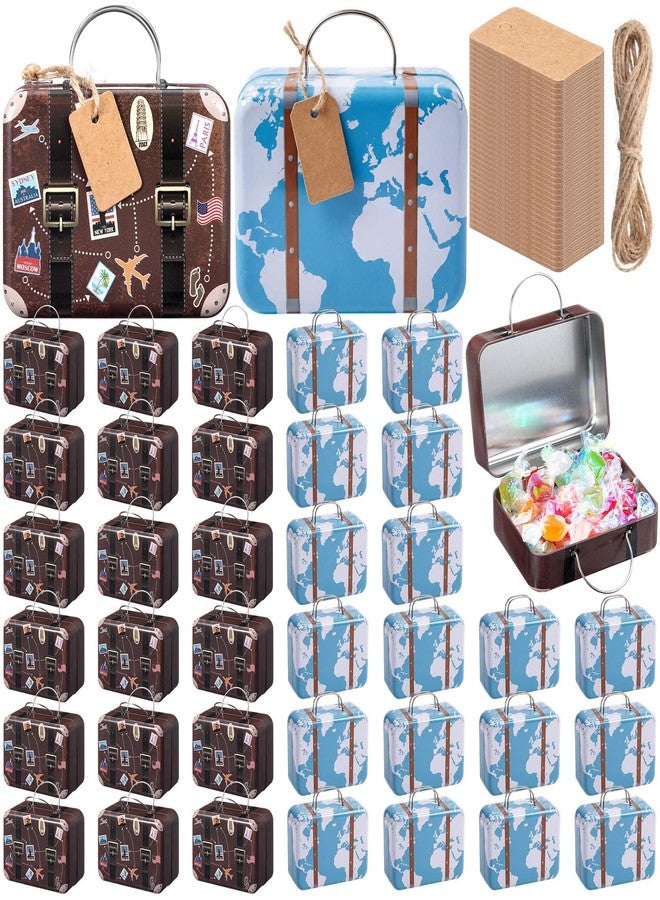 RimCereal 24 Pieces Mini Suitcase Party Favor Boxes Small Candy Tin Box with Handles, Labels and Twine Mini Luggage Gift Suitbox Craft for Travel Themed Party Bridal Shower Wedding Decoration - Image 1