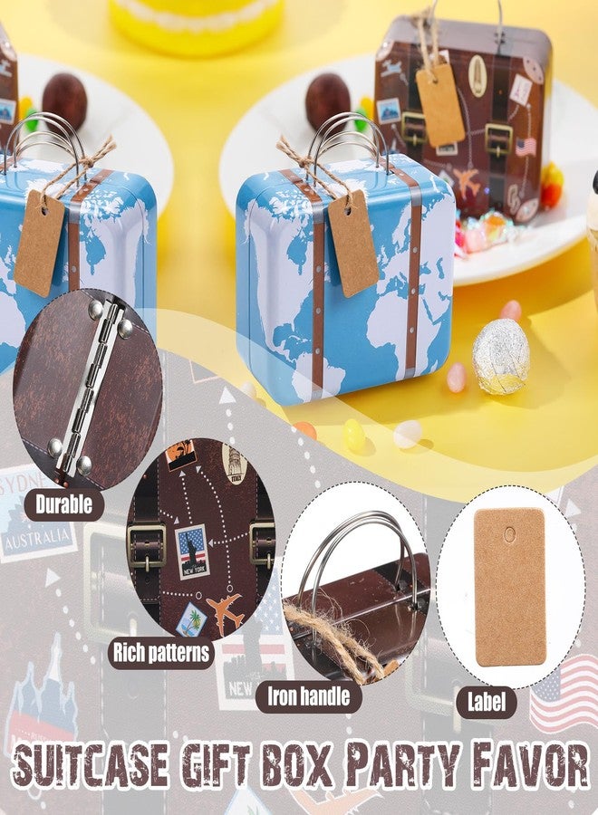 RimCereal 24 Pieces Mini Suitcase Party Favor Boxes Small Candy Tin Box with Handles, Labels and Twine Mini Luggage Gift Suitbox Craft for Travel Themed Party Bridal Shower Wedding Decoration - Image 3