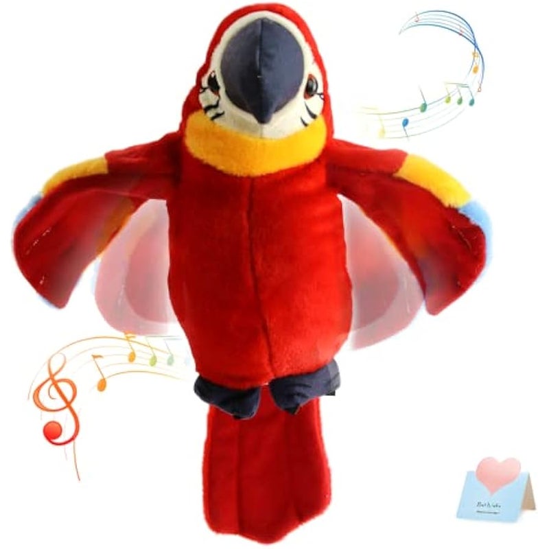 (Red) - Speaking Parrot Record Repeats Electronic Bird Talking Pet Stuffed Animal Waving Wings Plush Toy Interactive Animated Kids Gift, 23cm (Red) - Image 1