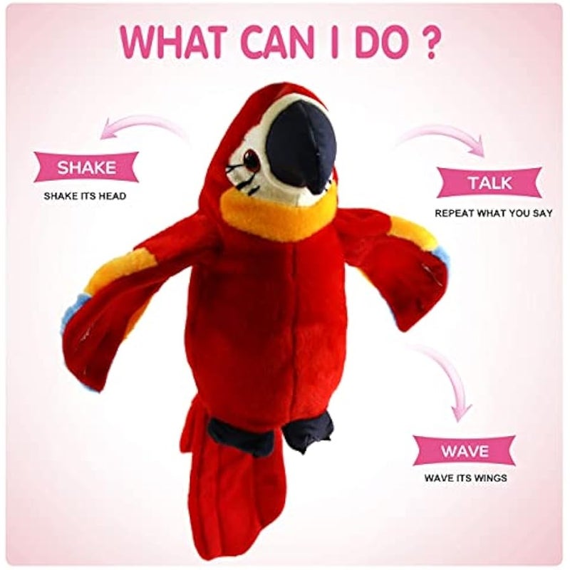(Red) - Speaking Parrot Record Repeats Electronic Bird Talking Pet Stuffed Animal Waving Wings Plush Toy Interactive Animated Kids Gift, 23cm (Red) - Image 2