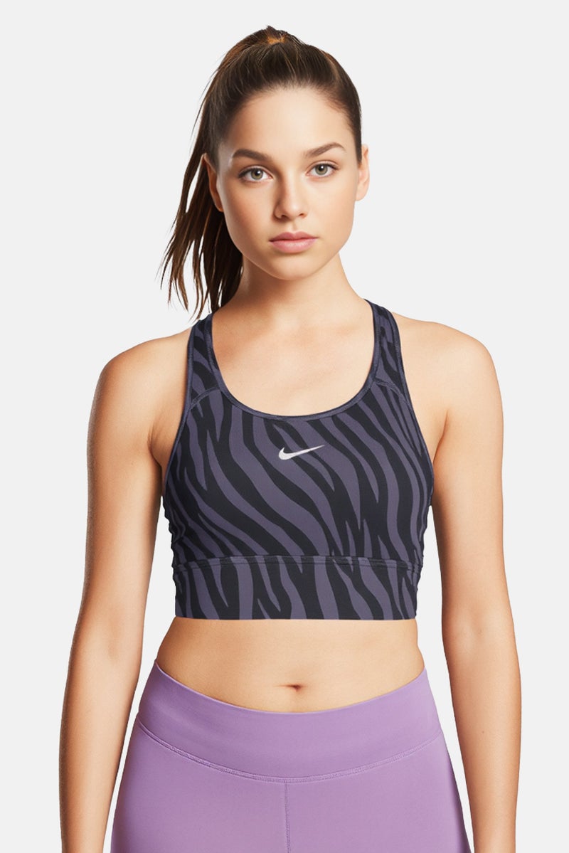 Nike حمالة صدر رياضية مبطنة للنساء بشعار العلامة التجارية، بنفسجي/أسود - Image 1