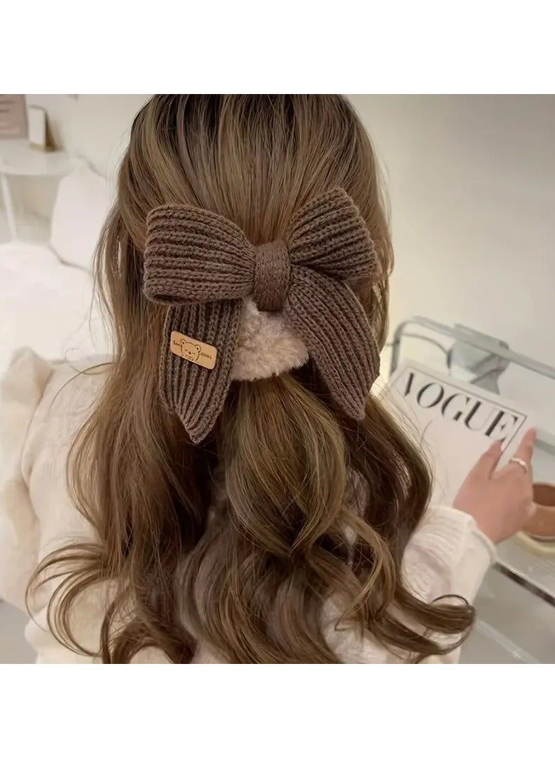 Goolsky Fuzzy Scrunchies Big Bow Hair Bands Soft Brown Elastic Hair Ties for Thick Thin Hair Cute Stretchy Hair Rope Kawaii Faux Fur Fluffy Hair Ponytail Holders Hair Accessories for Women Girls - Image 3