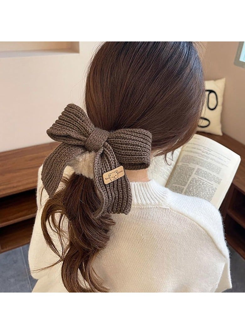 Goolsky Fuzzy Scrunchies Big Bow Hair Bands Soft Brown Elastic Hair Ties for Thick Thin Hair Cute Stretchy Hair Rope Kawaii Faux Fur Fluffy Hair Ponytail Holders Hair Accessories for Women Girls - Image 4