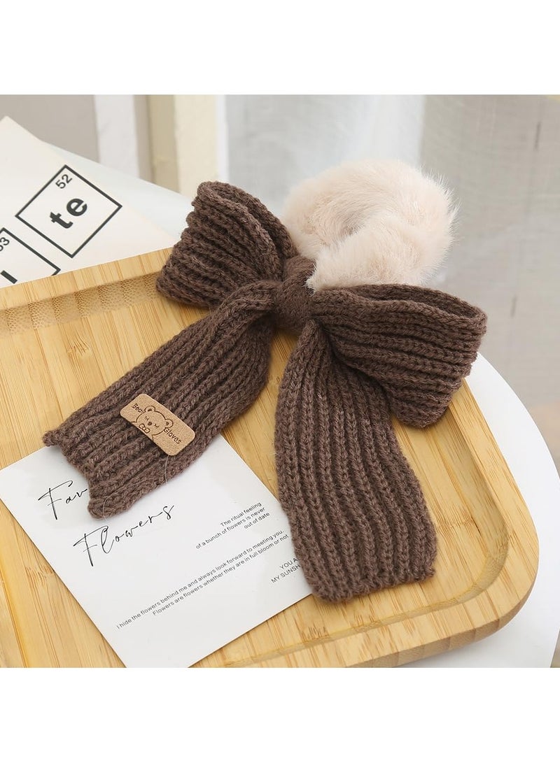 Goolsky Fuzzy Scrunchies Big Bow Hair Bands Soft Brown Elastic Hair Ties for Thick Thin Hair Cute Stretchy Hair Rope Kawaii Faux Fur Fluffy Hair Ponytail Holders Hair Accessories for Women Girls - Image 5