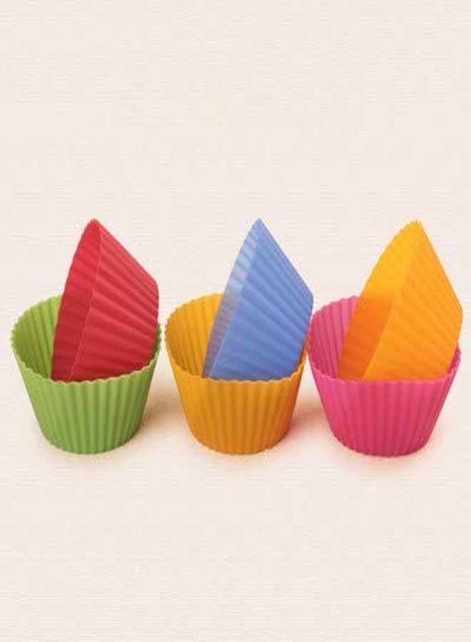T H BAKEWARE Pastry MUFFINGS Moulds Cup Cake Mould Silicon Muffing Cup Baking Cups Set of 6pc Round Shape Mould Multi Color