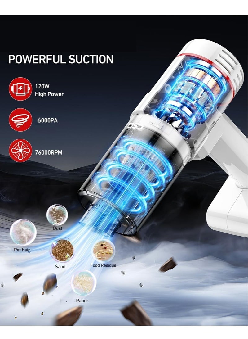 YOUGE Handheld Car Vacuum Cleaner Cordless, 6000PA Powerful Suction Car Vacuum High Power Cleaner with LED Light & Multi Accessories, Portable Mini Hand Held Car Vacuum Cleaner for Car Home Office - Image 2