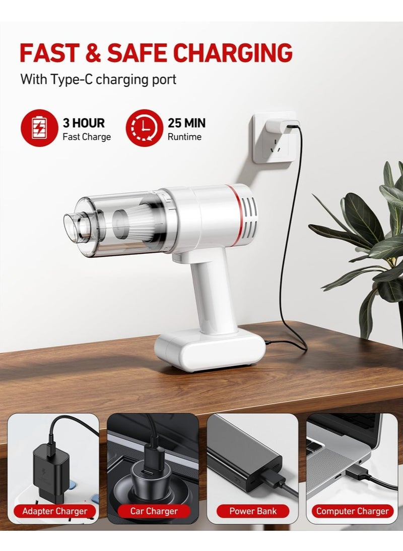 YOUGE Handheld Car Vacuum Cleaner Cordless, 6000PA Powerful Suction Car Vacuum High Power Cleaner with LED Light & Multi Accessories, Portable Mini Hand Held Car Vacuum Cleaner for Car Home Office - Image 5