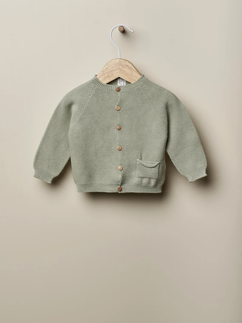 Wedoble Organic Cotton Fine Knit Cardigan - Dry Green, Wedoble