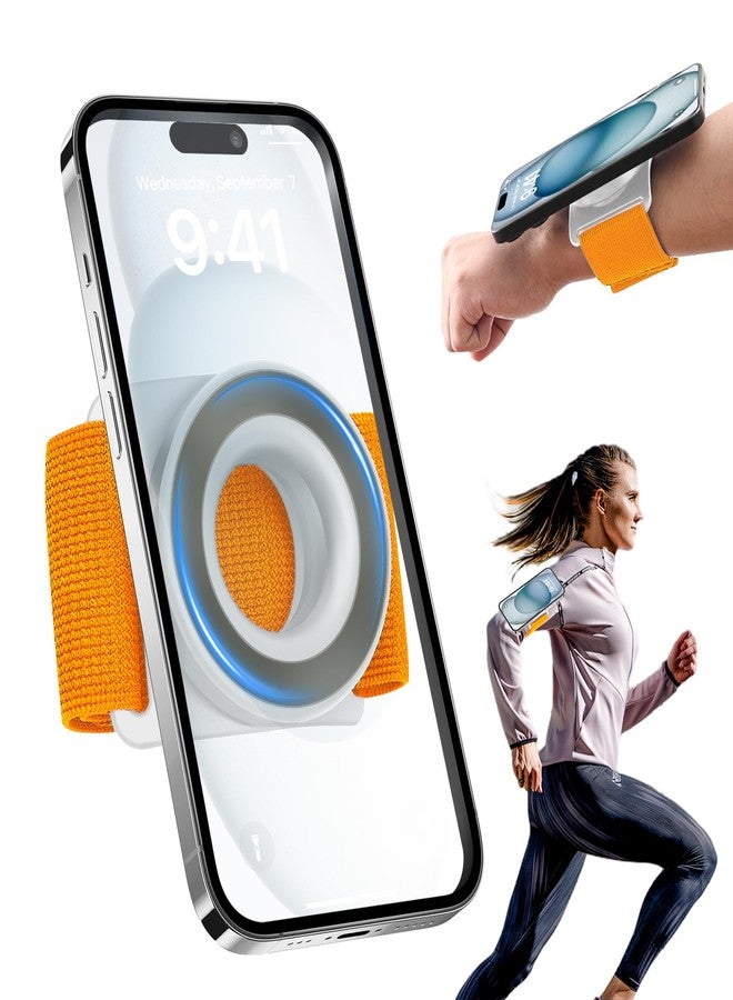 TOPGO Running Phone Holder for iPhone [360° Rotatable & Upgrade Anti-Drop] Magnetic Wrist Phone Holder, Magsafe Armband Compatible with iPhone 17 Pro and Android - Orange - Image 1