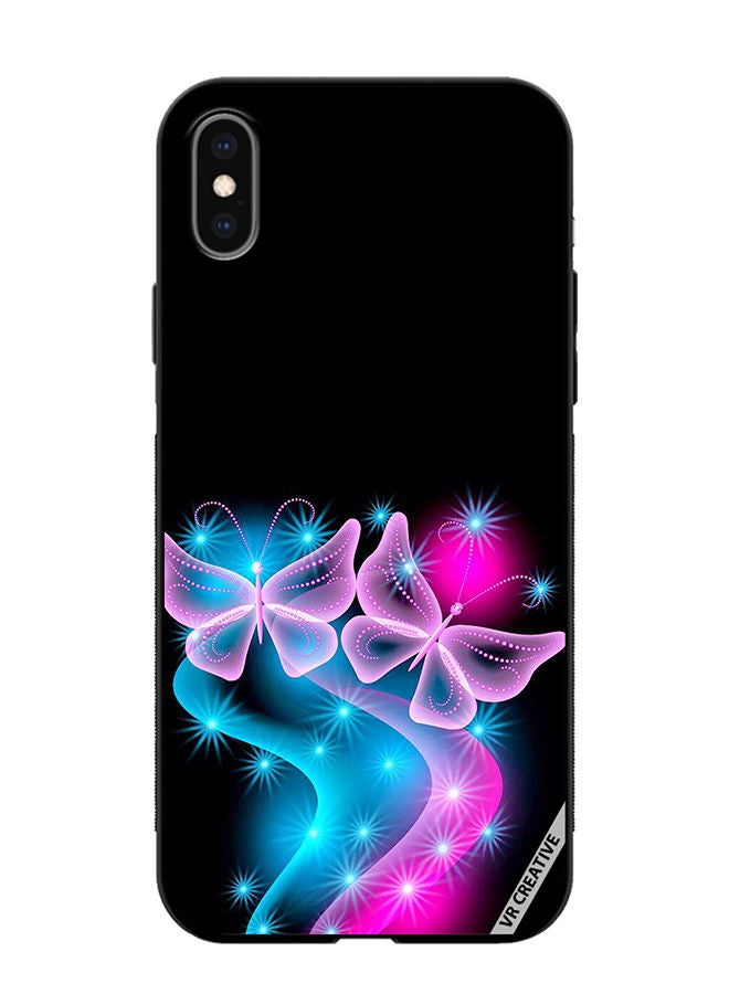 VR CREATIVE Protective Case Cover For Apple iPhone XS Max Butterfly Pink Black Background Design Multicolour - Image 1