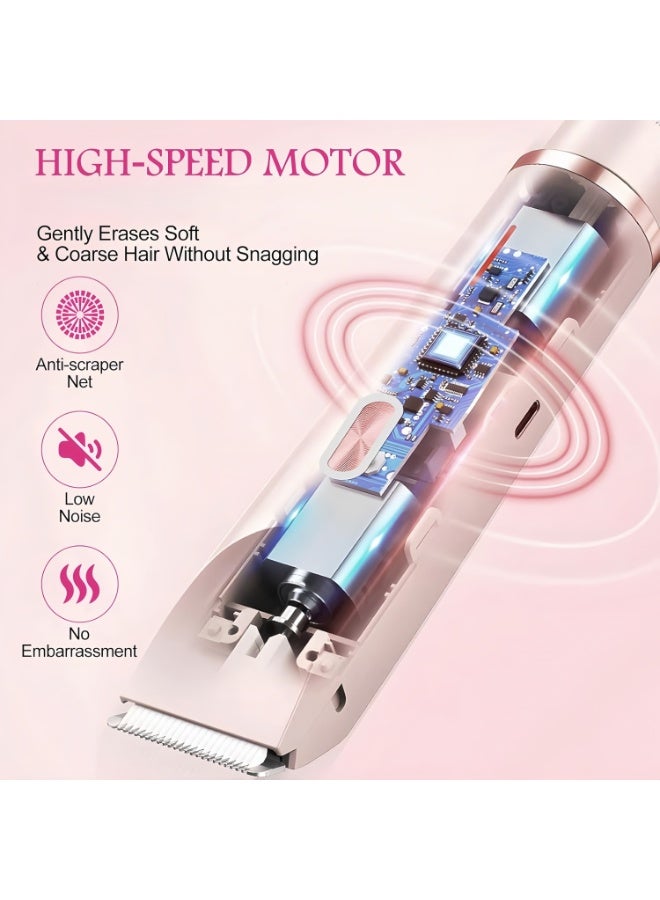 2 in 1 Bikini Trimmer for Women, Electric Razor with Dual Head – Waterproof Painless Pubic Hair Shaver, Pink - Image 3