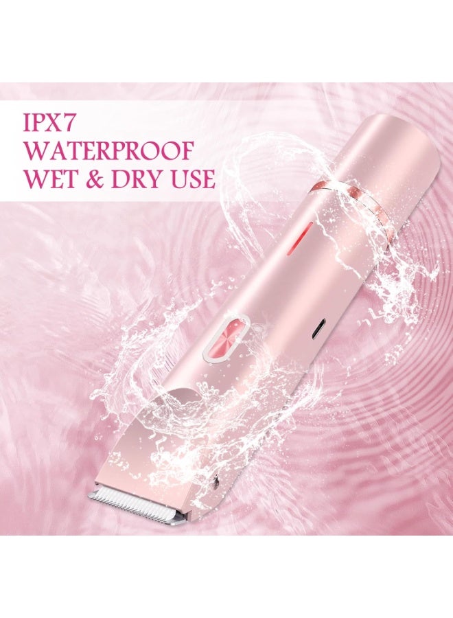 2 in 1 Bikini Trimmer for Women, Electric Razor with Dual Head – Waterproof Painless Pubic Hair Shaver, Pink - Image 5