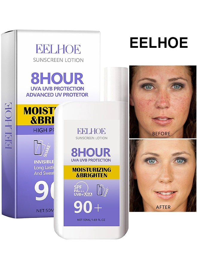 إيلهو لوشن واقي من الشمس SPF 90 + PA +++ ، مقاوم للماء والعرق يدوم طويلا 8 ساعات حماية من الأشعة فوق البنفسجية + UVA واقي من الشمس ، واقي من الشمس مرطب ومشرق يحمي البشرة ، 50 مل - Image 1