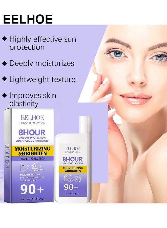 إيلهو لوشن واقي من الشمس SPF 90 + PA +++ ، مقاوم للماء والعرق يدوم طويلا 8 ساعات حماية من الأشعة فوق البنفسجية + UVA واقي من الشمس ، واقي من الشمس مرطب ومشرق يحمي البشرة ، 50 مل - Image 3