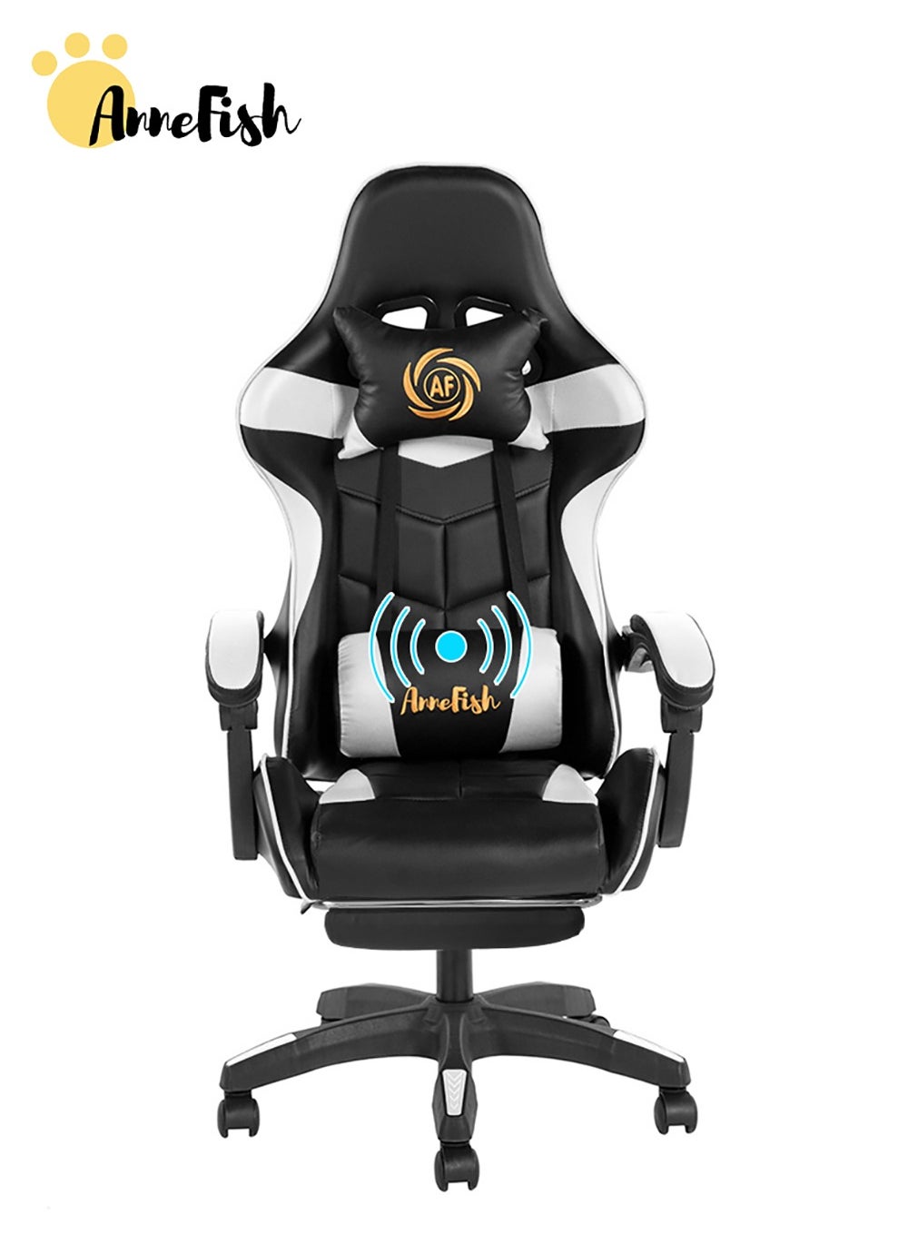 AnneFish Massage Gaming Chair Ergonomic Computer Chair Desk Chair High Back Racing Style Office Chair with Headrest Support and Footrest Adjustable Office Chair 