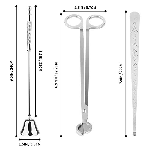 Kirecoo 3 in 1 Candle Accessory Set, Candle Wick Trimmer Cutter, Snuffer, Dipper, Wick Care Kit with Trimmer, Dipper and Extinguisher (Silver) - Image 2